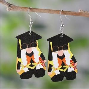 Graduation Gnome  Wood Earrings